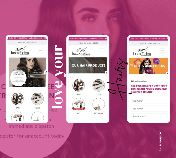 Custom web design for professional hair extensions brand